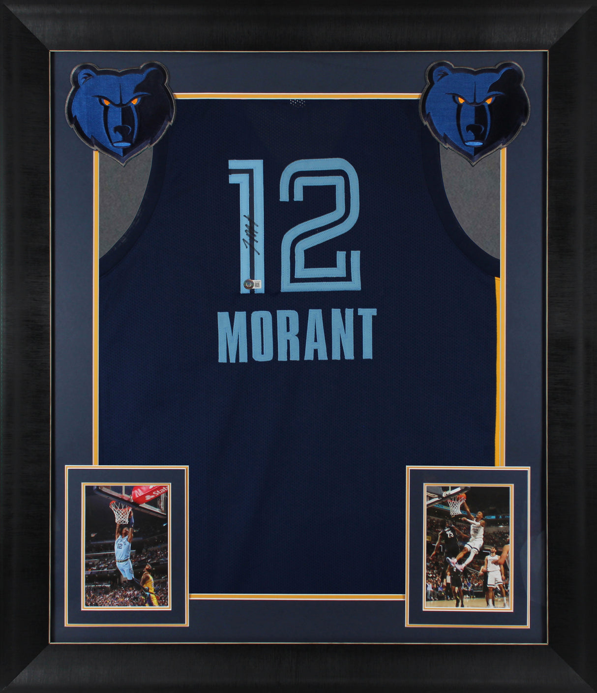 Ja Morant Authentic Signed Navy Pro Style Framed Jersey w/ Blue Numbers BAS