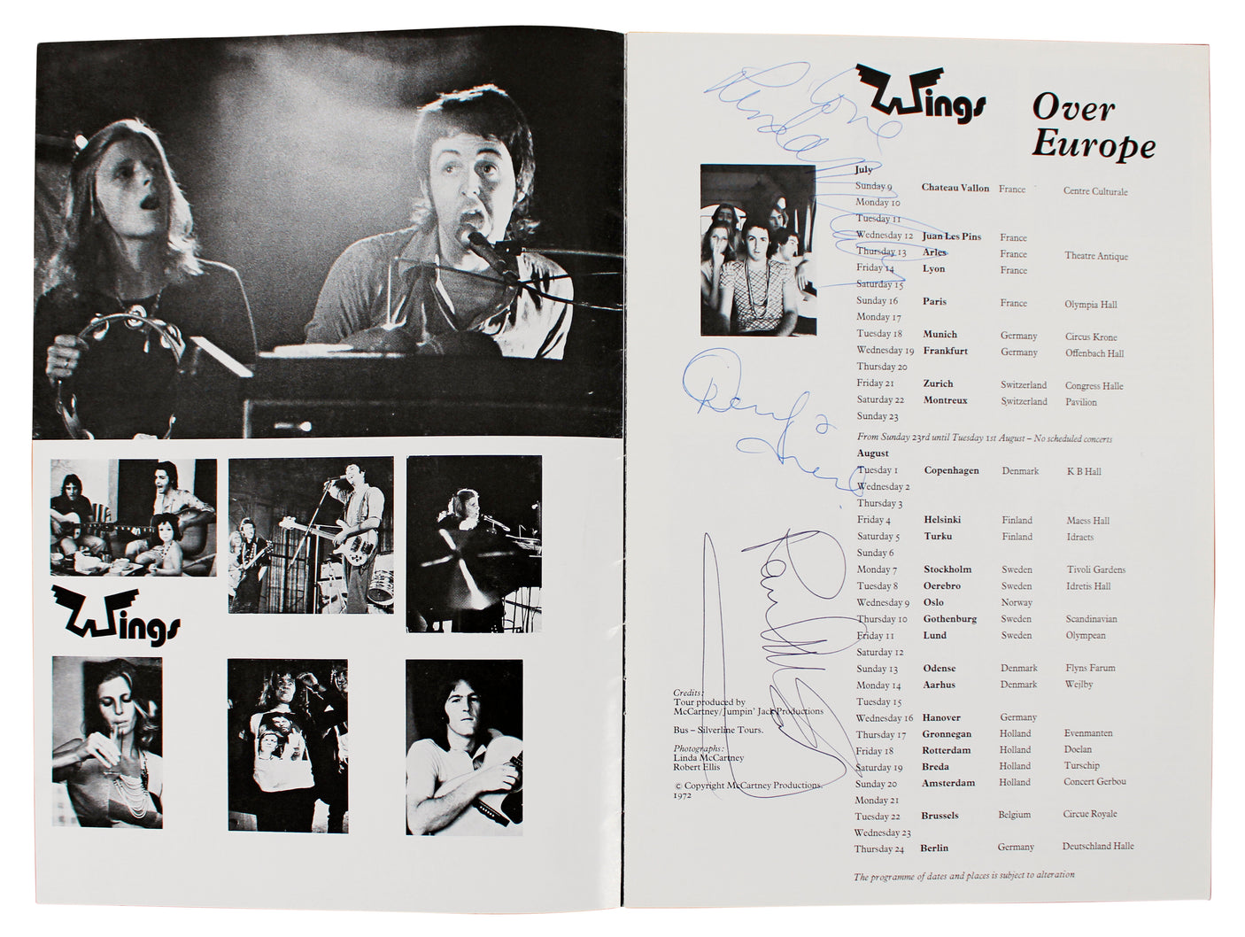 (3) Linda & Paul McCartney, Denny Lane Signed Wings Over Europe Tour Program BAS