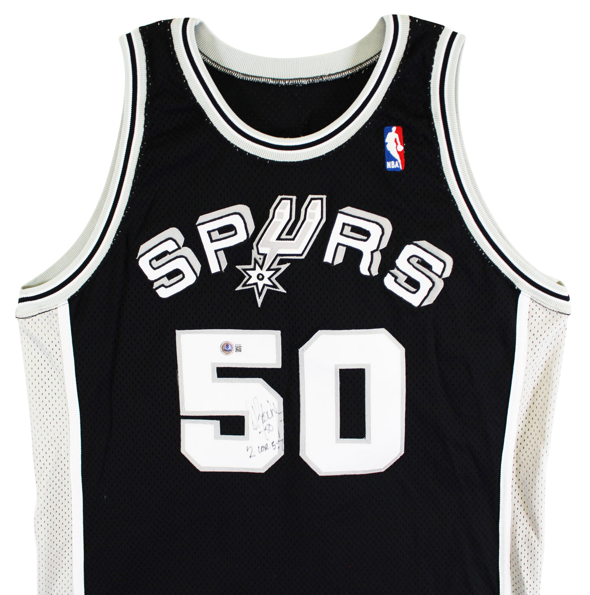 Spurs David Robinson "2 Cor 5:7" Signed Black Champion Jersey BAS #BU55005