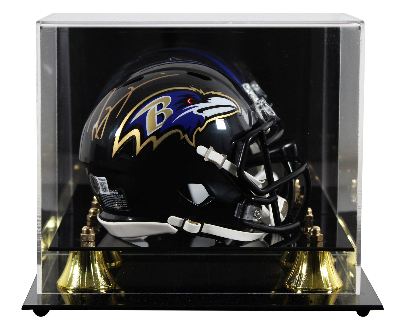 Ravens Ray Lewis Signed Speed Mini Helmet W/ Case w/ Gold Sig BAS Witnessed