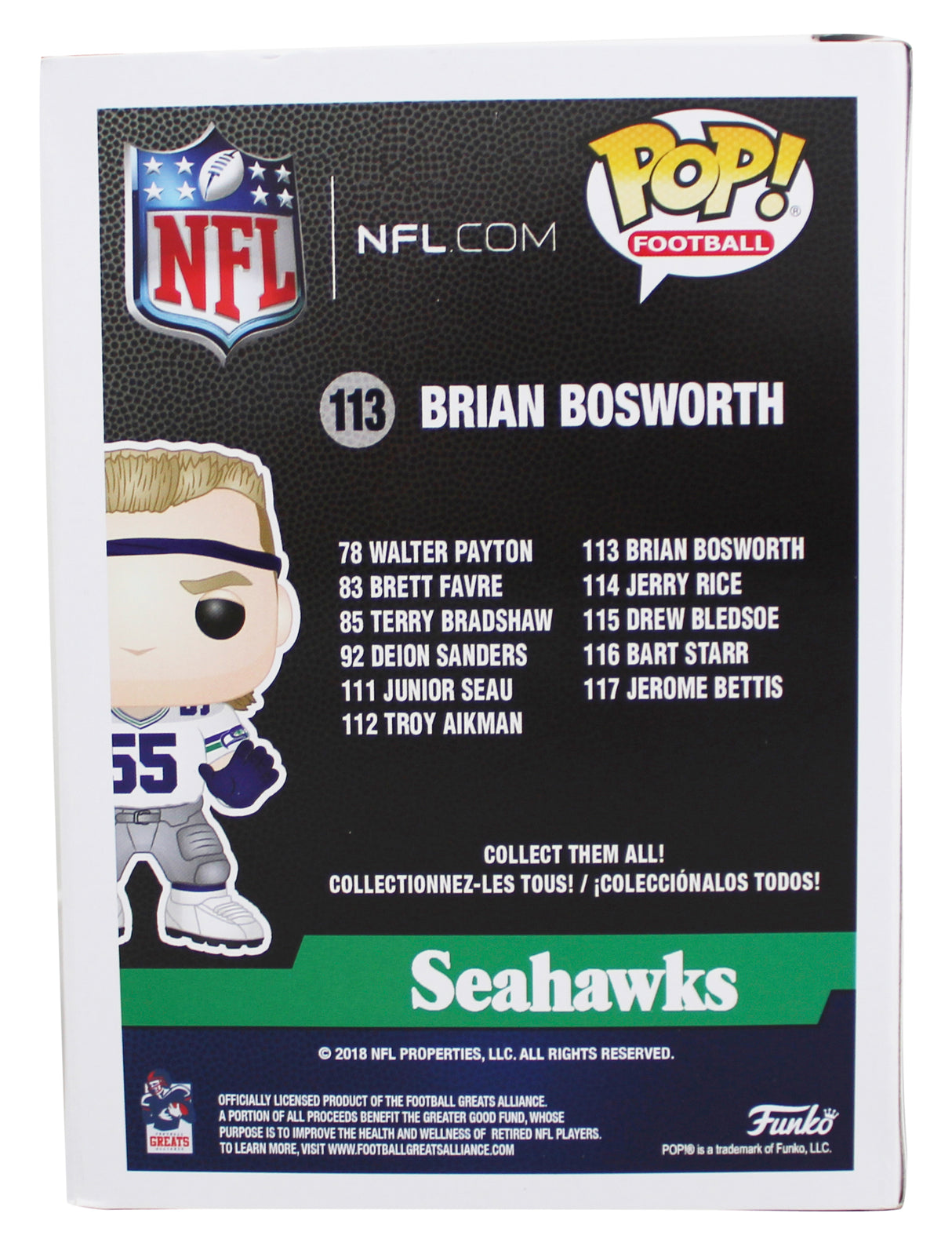 Seahawks Brian Bosworth Authentic Signed #113 Funko Pop Vinyl Figure JSA Witness