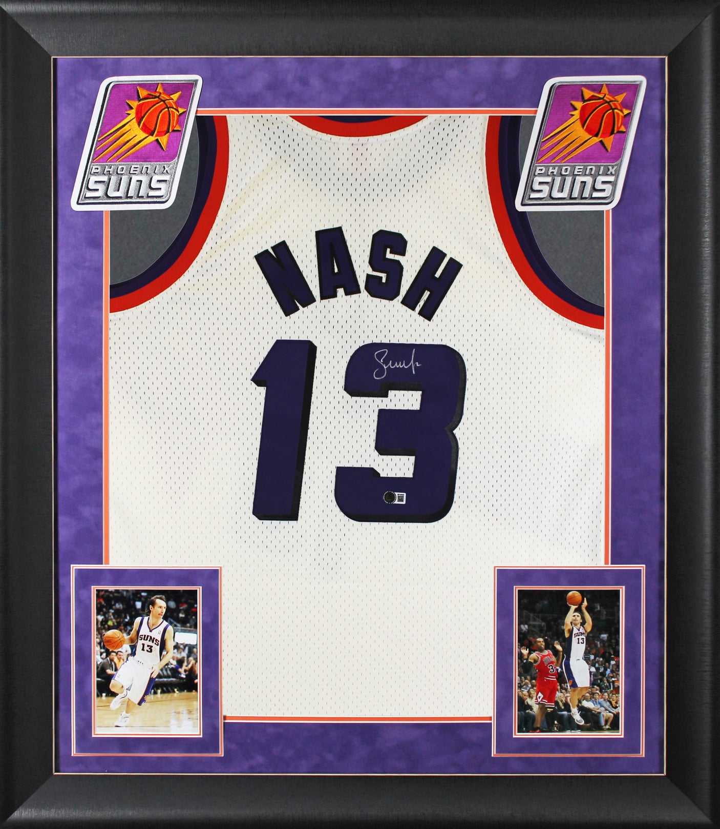 Suns Steve Nash Signed Cream M&N 1996-97 HWC Swingman Framed Jersey BAS Witness