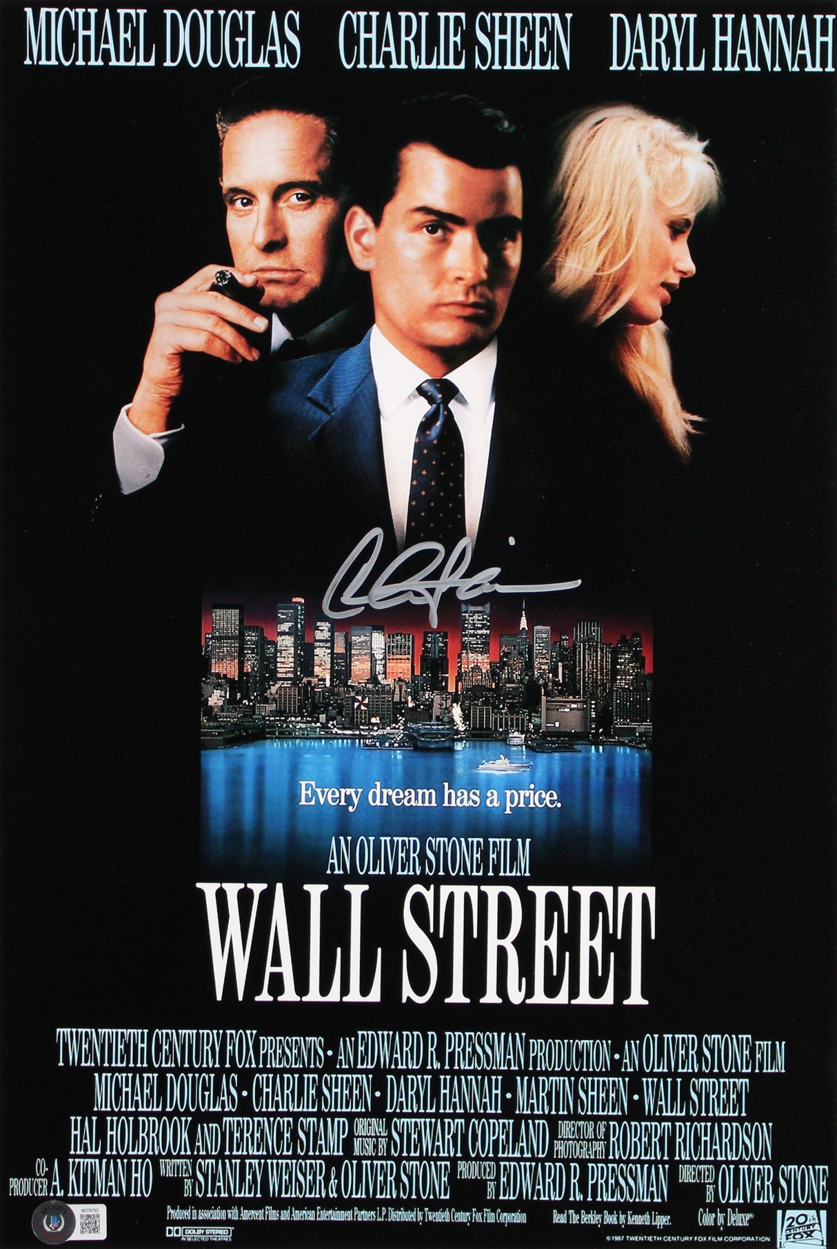 Wall Street (3) Sheen, Douglas & Hannah Authentic Signed Framed Display BAS LOA