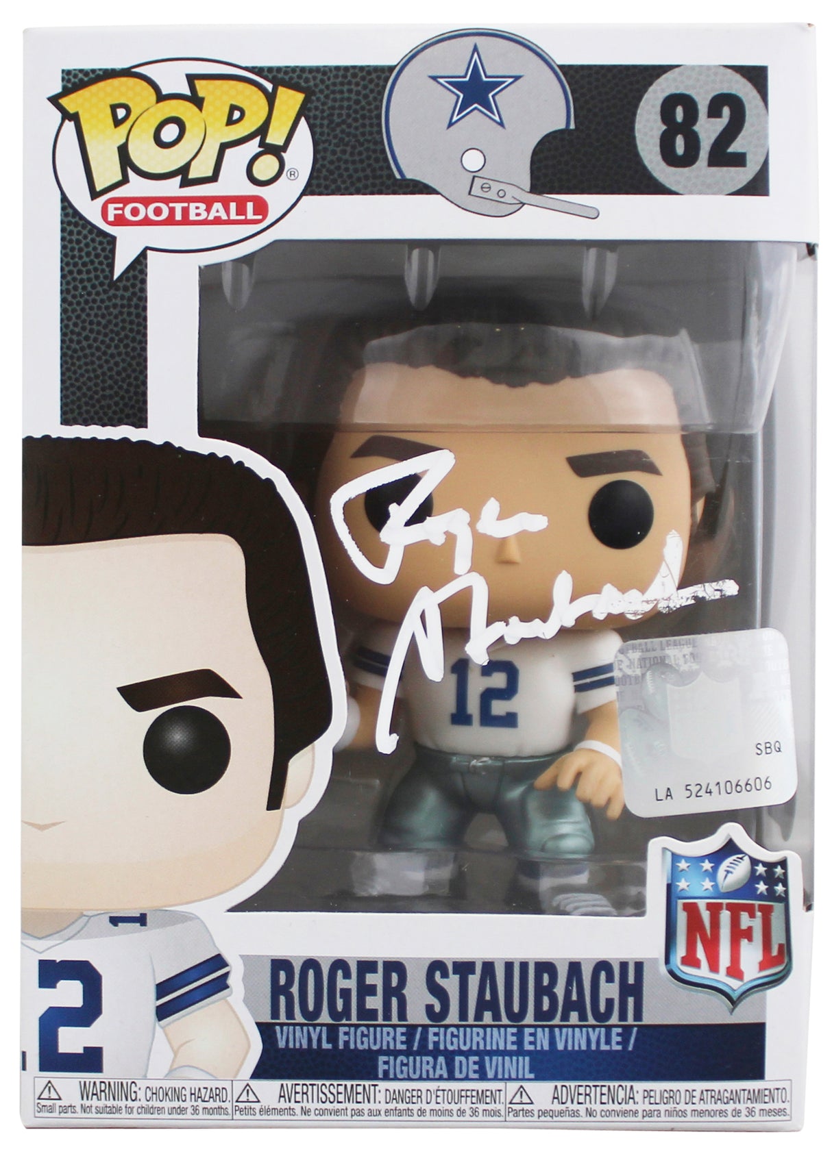 Cowboys Roger Staubach Authentic Signed #82 Funko Pop Figure BAS Wit #WY25951