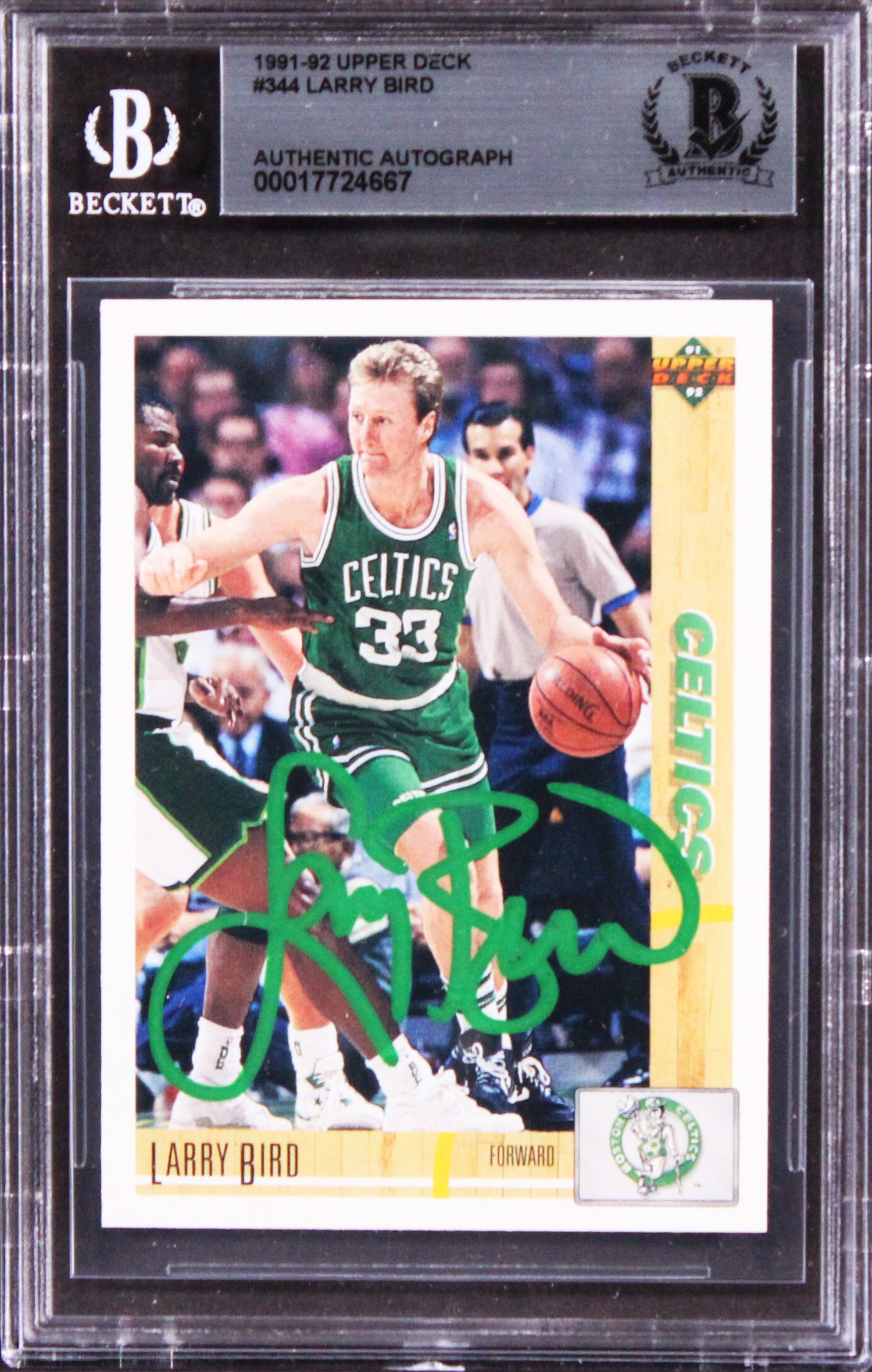 Celtics Larry Bird Authentic Signed 1991 Upper Deck #344 Card BAS Slabbed