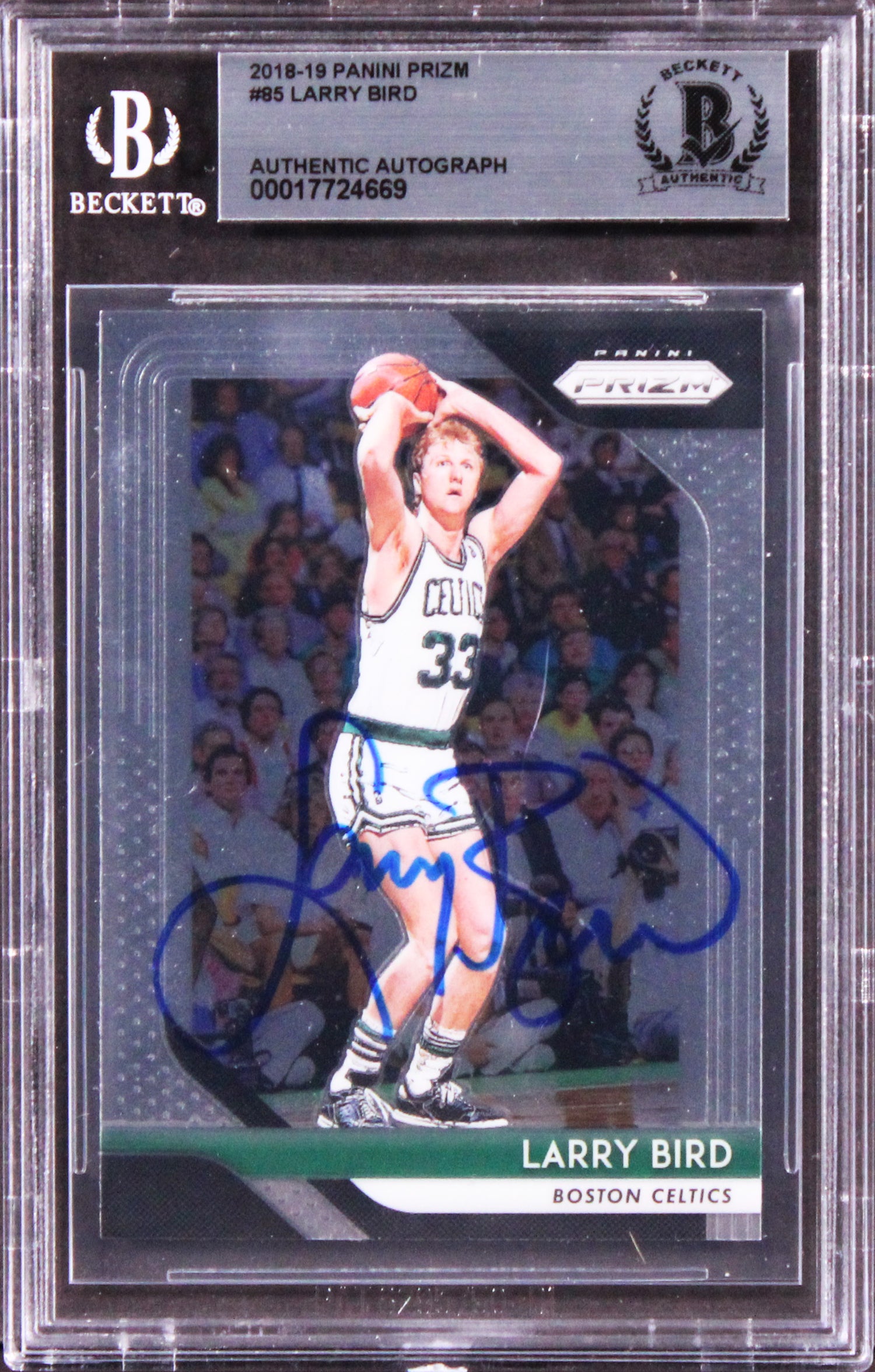 Celtics Larry Bird Authentic Signed 2018 Panini Prizm #85 Card BAS Slabbed 2
