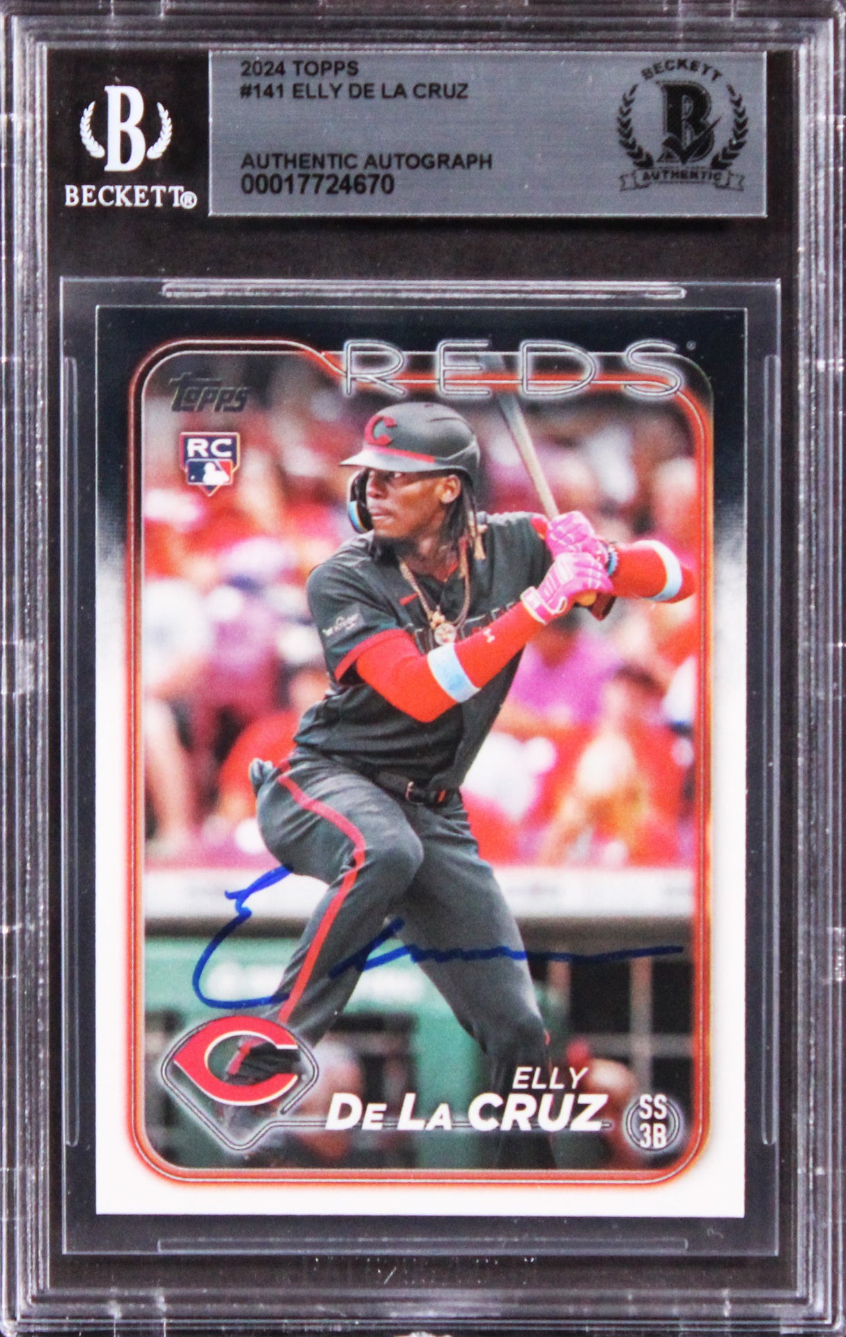 Reds Elly De La Cruz Authentic Signed 2024 Topps #141 Card BAS Slabbed