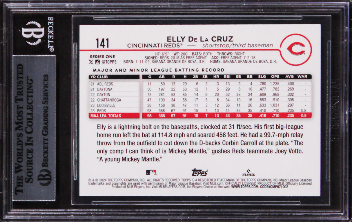 Reds Elly De La Cruz Authentic Signed 2024 Topps #141 Card BAS Slabbed