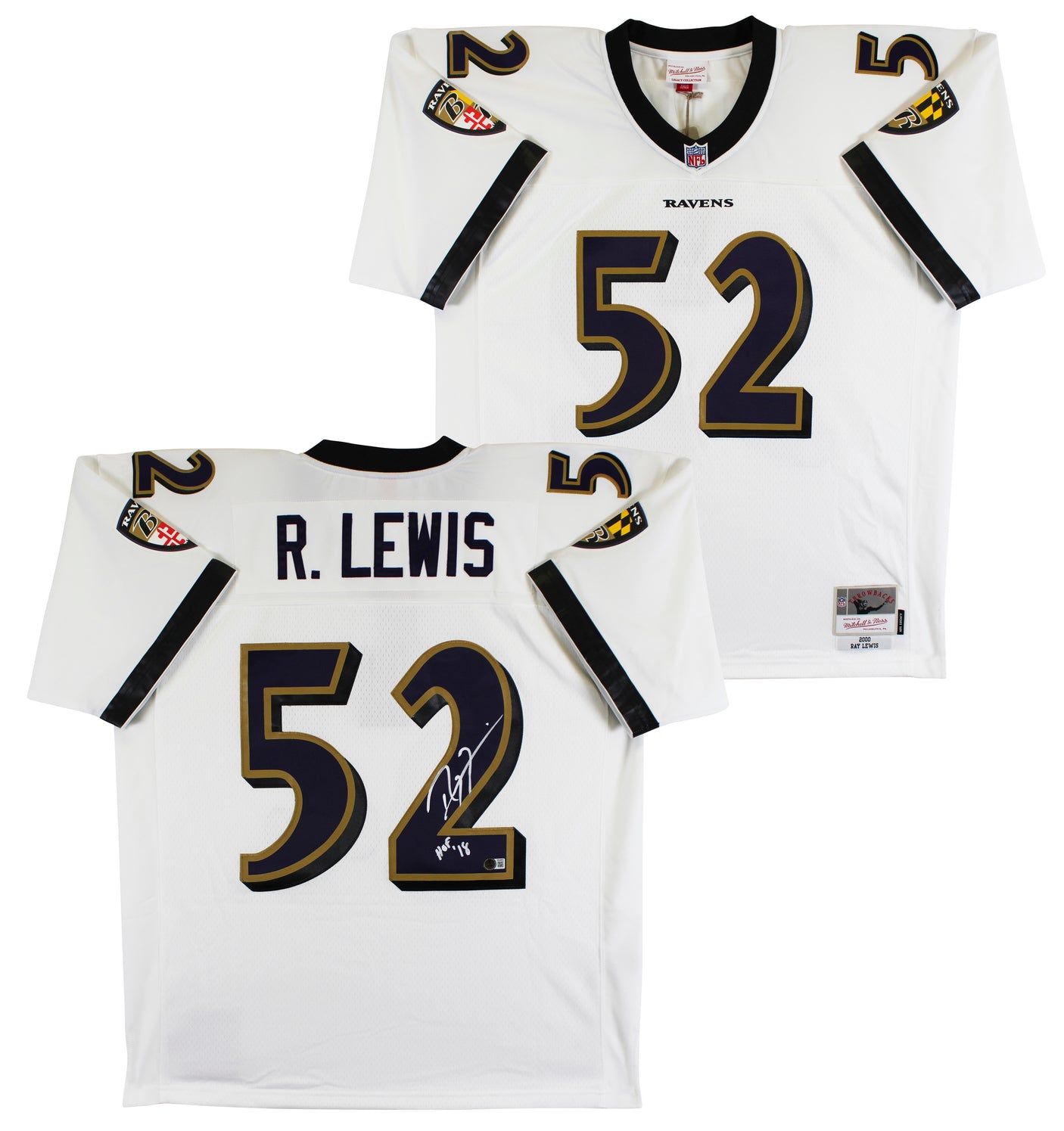 Ravens Ray Lewis Authentic Signed White Mitchell & Ness Jersey BAS Witnessed