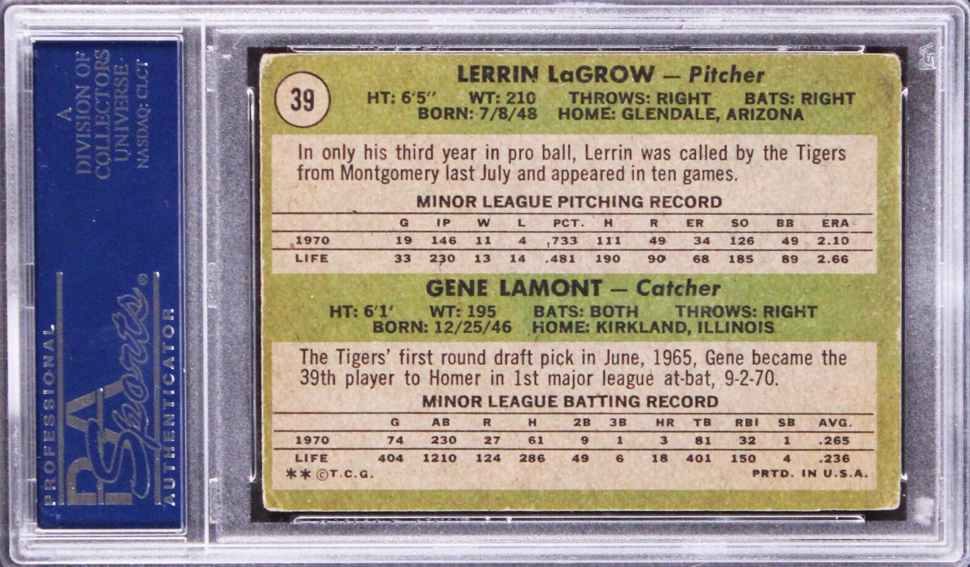 Tigers Gene Lamont & Lerrin Lagrow Authentic Signed 1971 Topps #39 Card PSA Slab