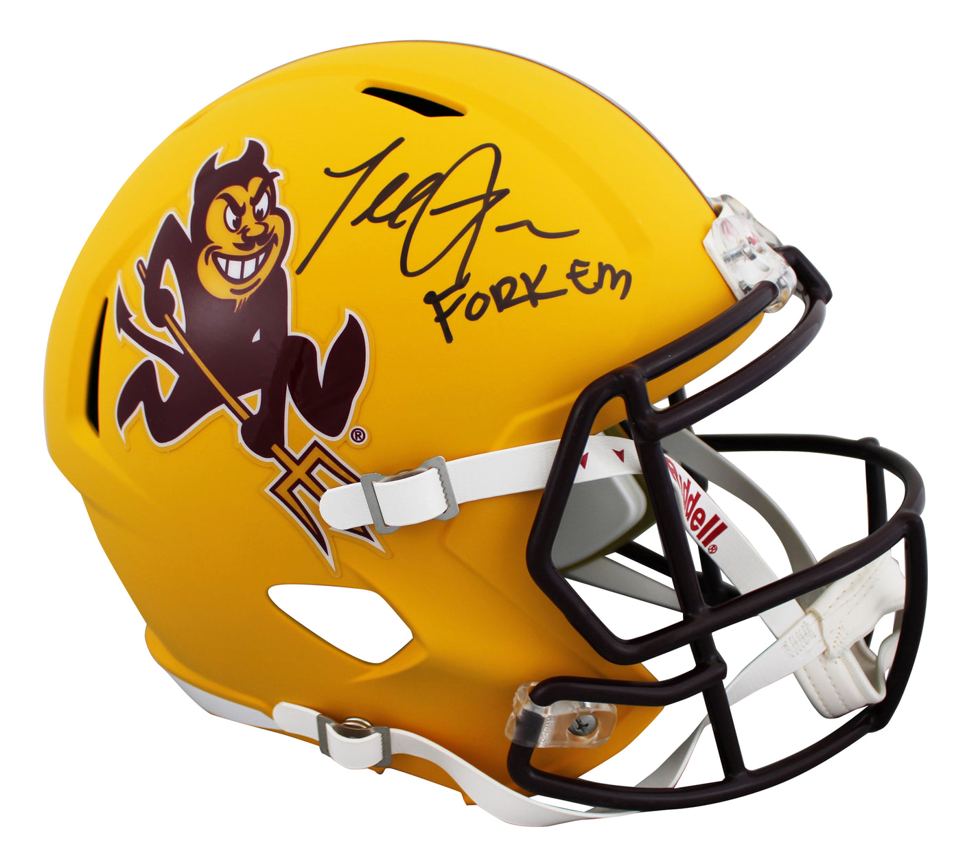 ASU Terrell Suggs "Fork Em" Signed Sparky Full Size Speed Rep Helmet BAS Witness