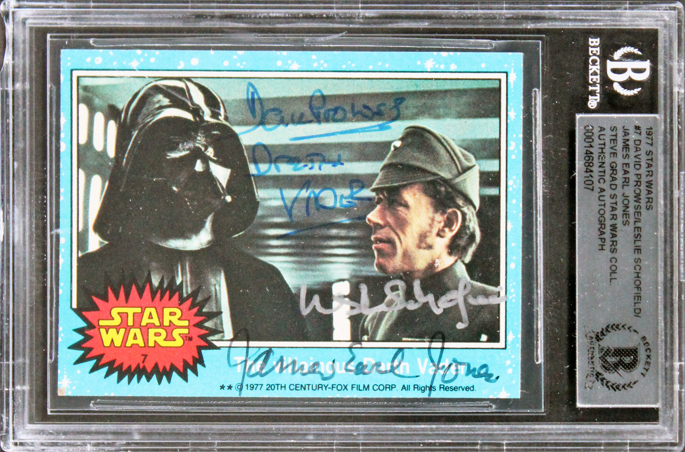 Star Wars (3) Prowse, Schofield & Jones Signed 1977 Star Wars #7 Card BAS Slab