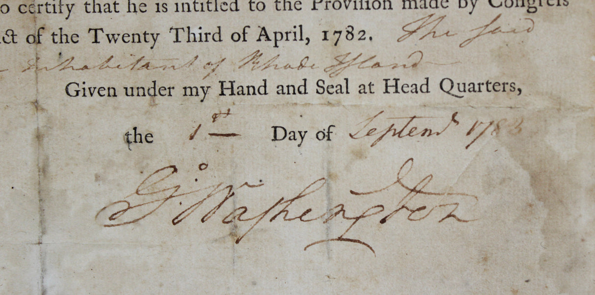 George Washington Signed 8x11.25 1783 Revolutionary War Discharge Document BAS