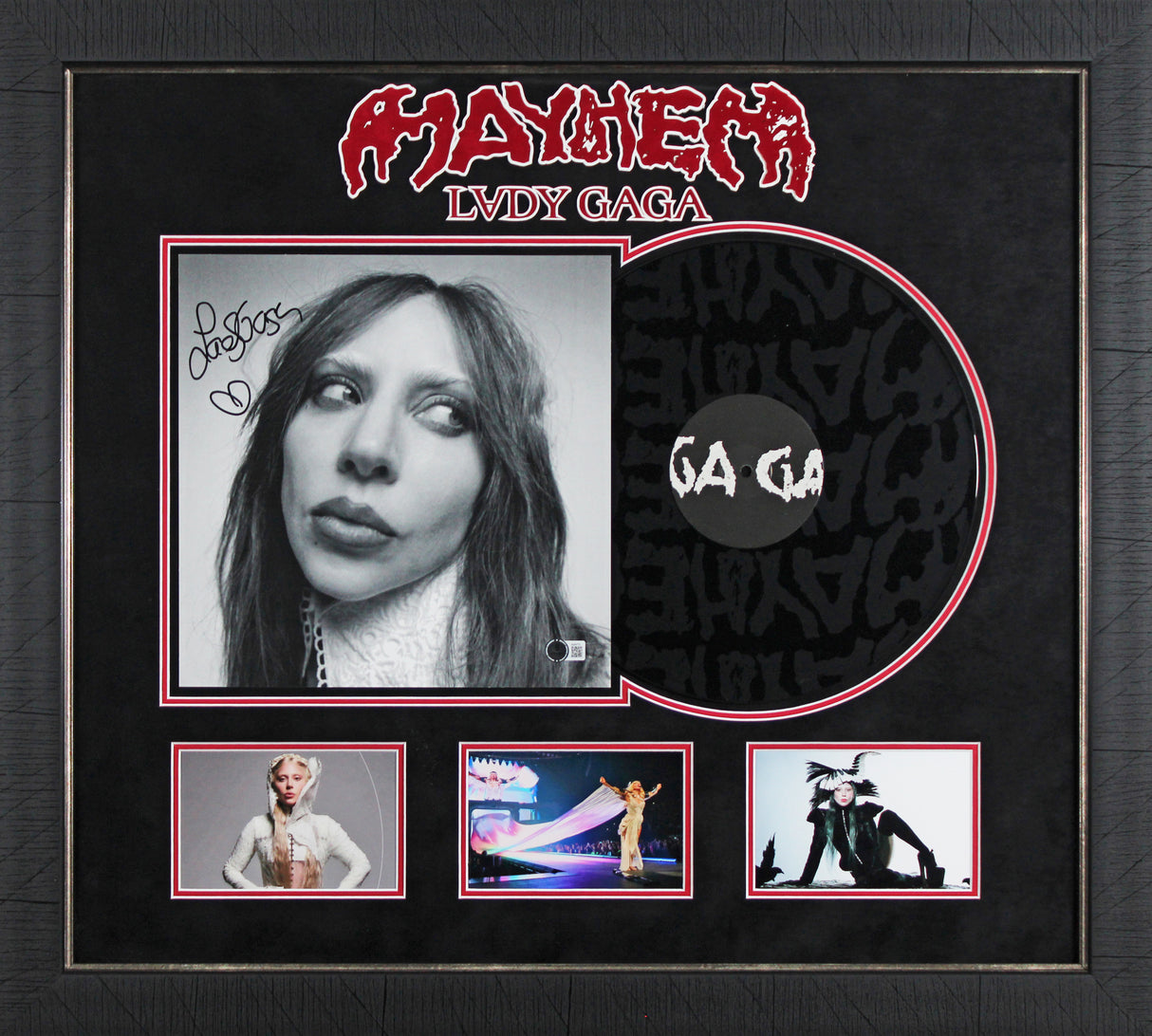 Lady Gaga Authentic Signed & Framed Mayhem Album Flat w/ Album & Vinyl BAS