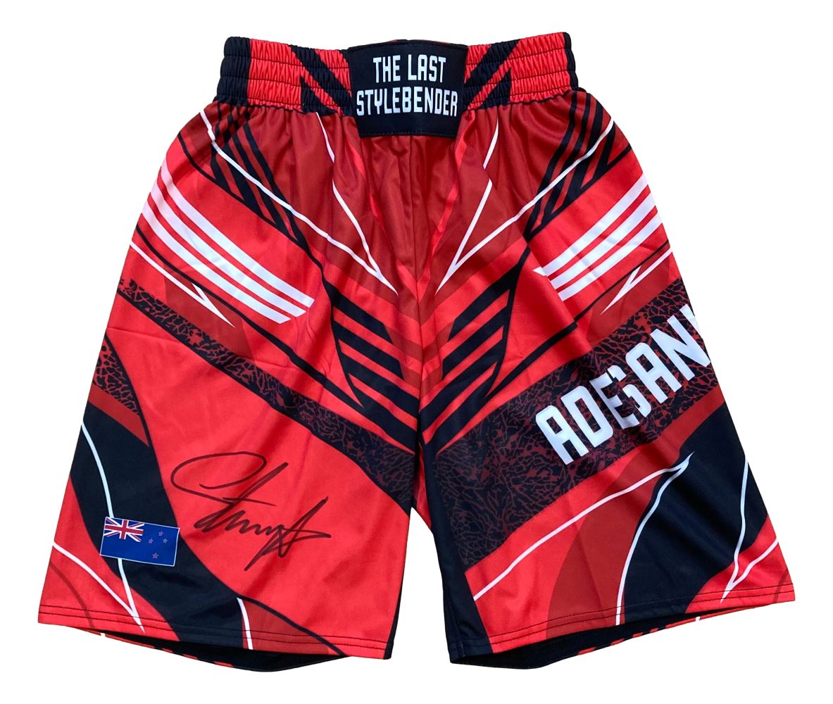 Israel Adesanya Signed Custom Red MMA Fight Trunks BAS