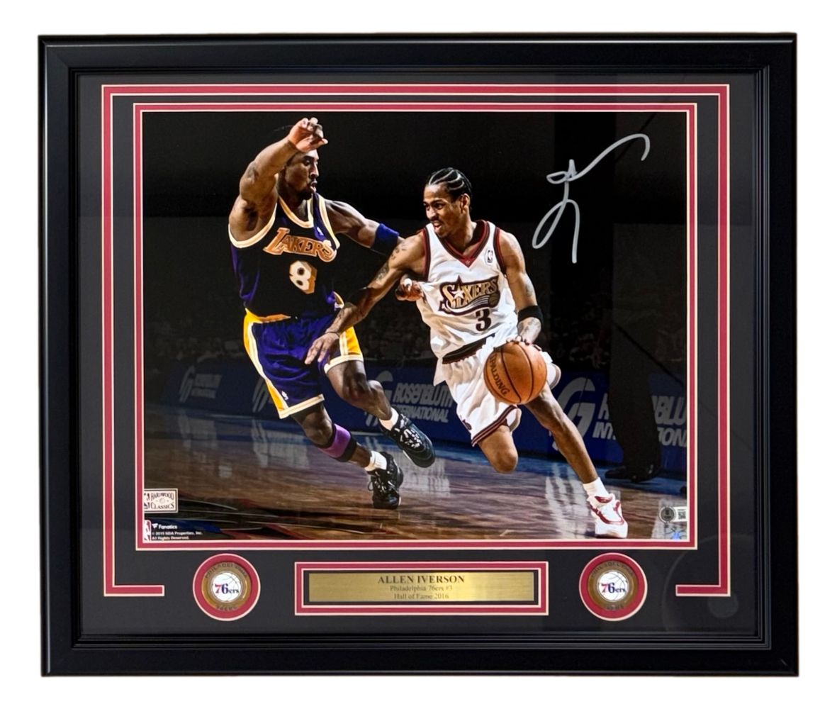 Allen Iverson Signed Framed 16x20 Philadelphia 76ers Photo vs Kobe Bryant BAS