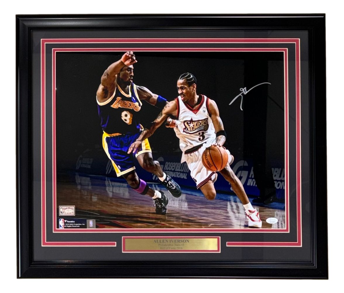 Allen Iverson Signed Framed 16x20 Philadelphia 76ers vs Kobe Bryant Photo 2 JSA
