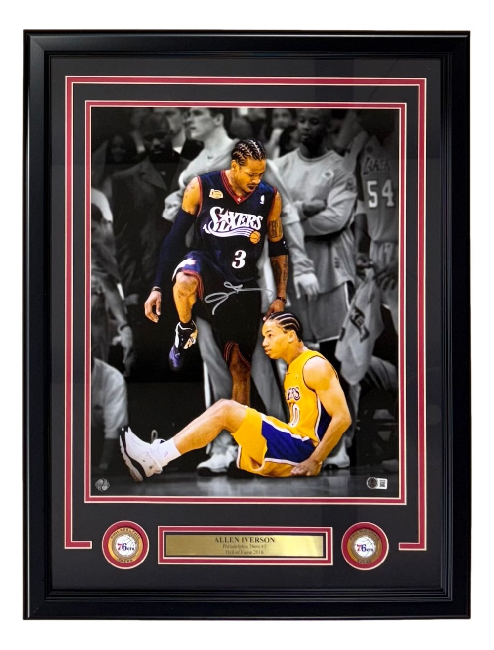Allen Iverson Signed Framed 16x20 Philadelphia 76ers Step Over Lue Photo 2 BAS
