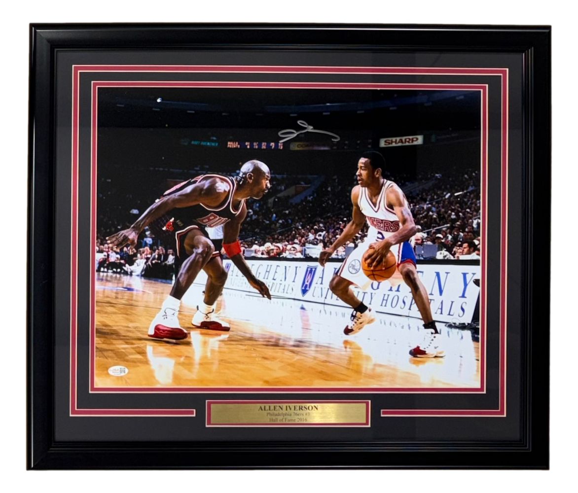Allen Iverson Signed Framed 16x20 76ers vs Michael Jordan Photo 2 JSA QR