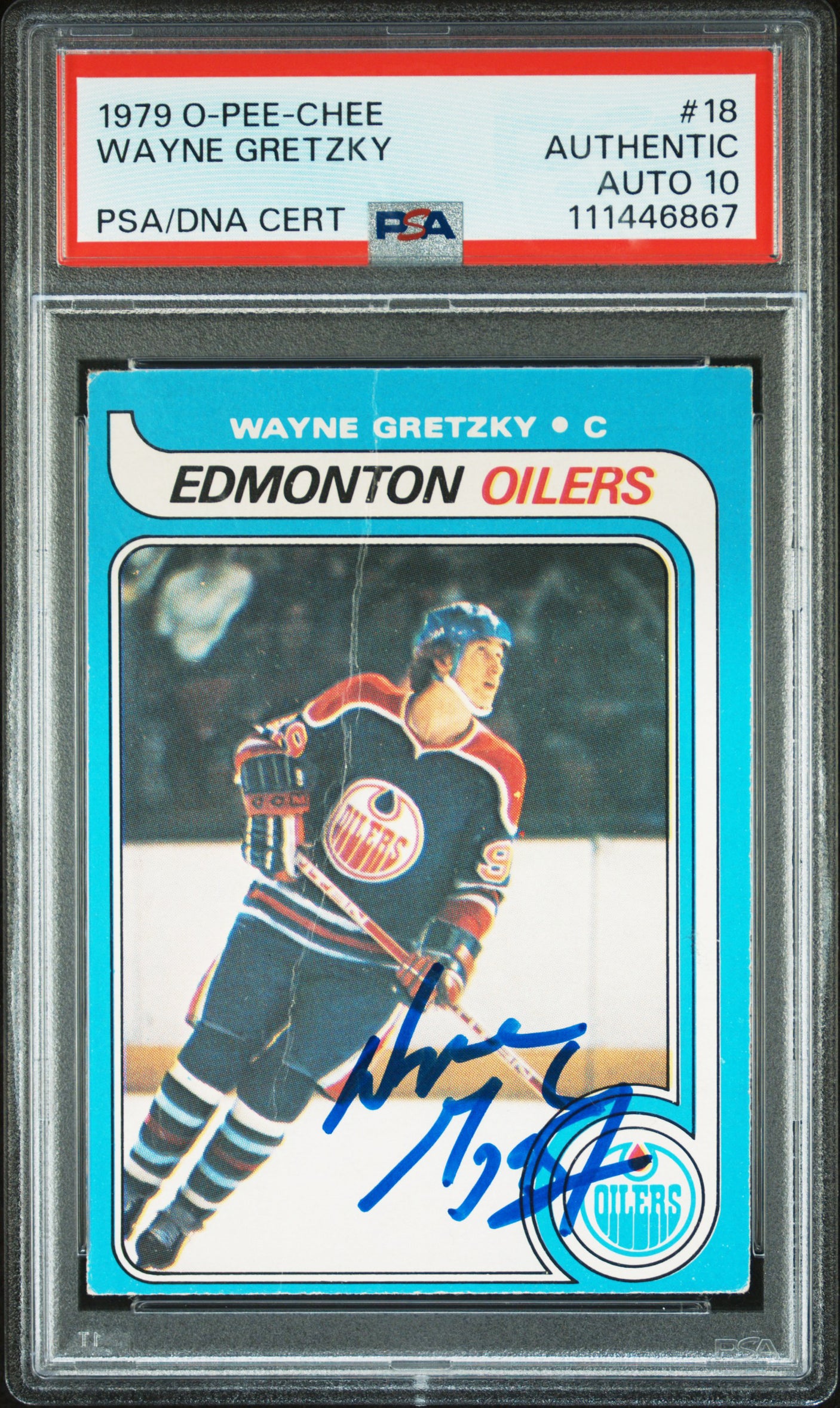 Oilers Wayne Gretzky Signed 1979 O-Pee-Chee #18 Rookie Card Auto 10! PSA Slab 2