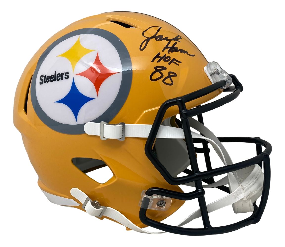 Jack Ham Signed Pittsburgh Steelers FS Gold Speed Replica Helmet HOF 88 BAS