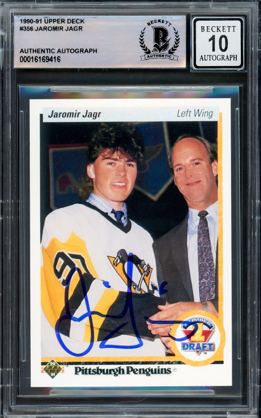 Jaromir Jagr Signed 1990-91 Upper Deck #356 Penguins Rookie Card BAS Auto 10