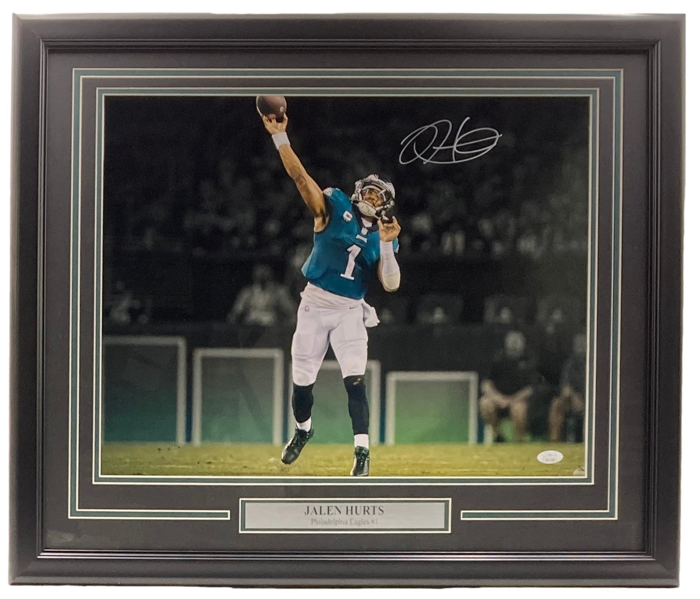 Jalen Hurts Signed Framed 16x20 Philadelphia Eagles Throw Photo 2 JSA ITP