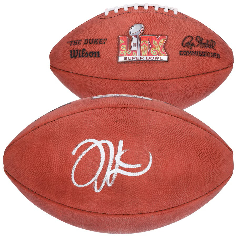Jalen Hurts Philadelphia Eagles Signed NFL Wilson Super Bowl LIX Duke Football by Sports Integrity, featuring the official Super Bowl LIX logo, branding, and a bold white autograph.
