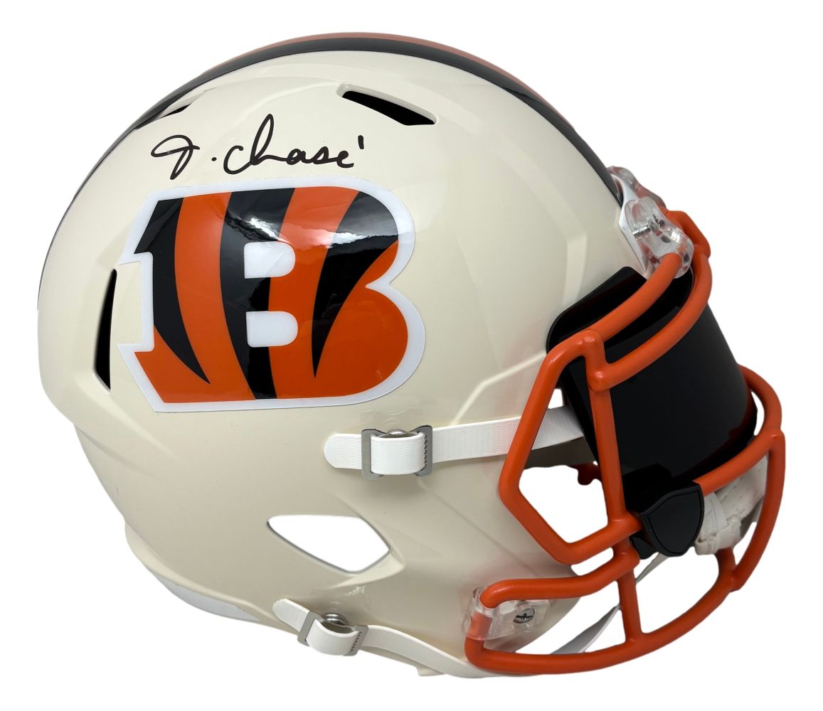 Ja'Marr Chase Signed Cincinnati Bengals FS RETRO Rep Speed Helmet w/ Visor BAS