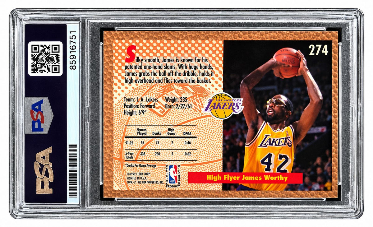 James Worthy Signed 1992 Fleer #274 Trading Card PSA/DNA Auto Gem MT 10