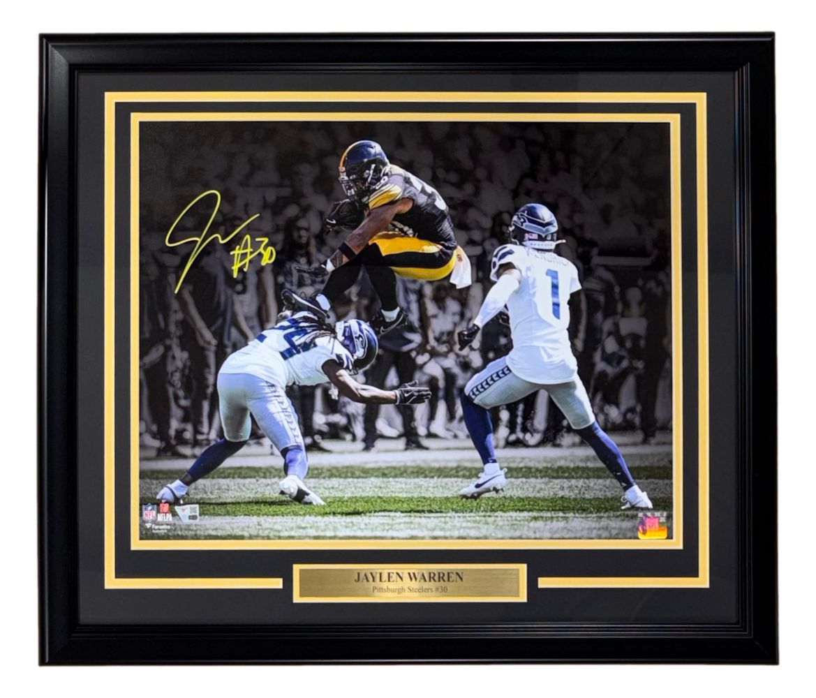 Jaylen Warren Signed Framed 16x20 Pittsburgh Steelers Hurdle Photo Fanatics