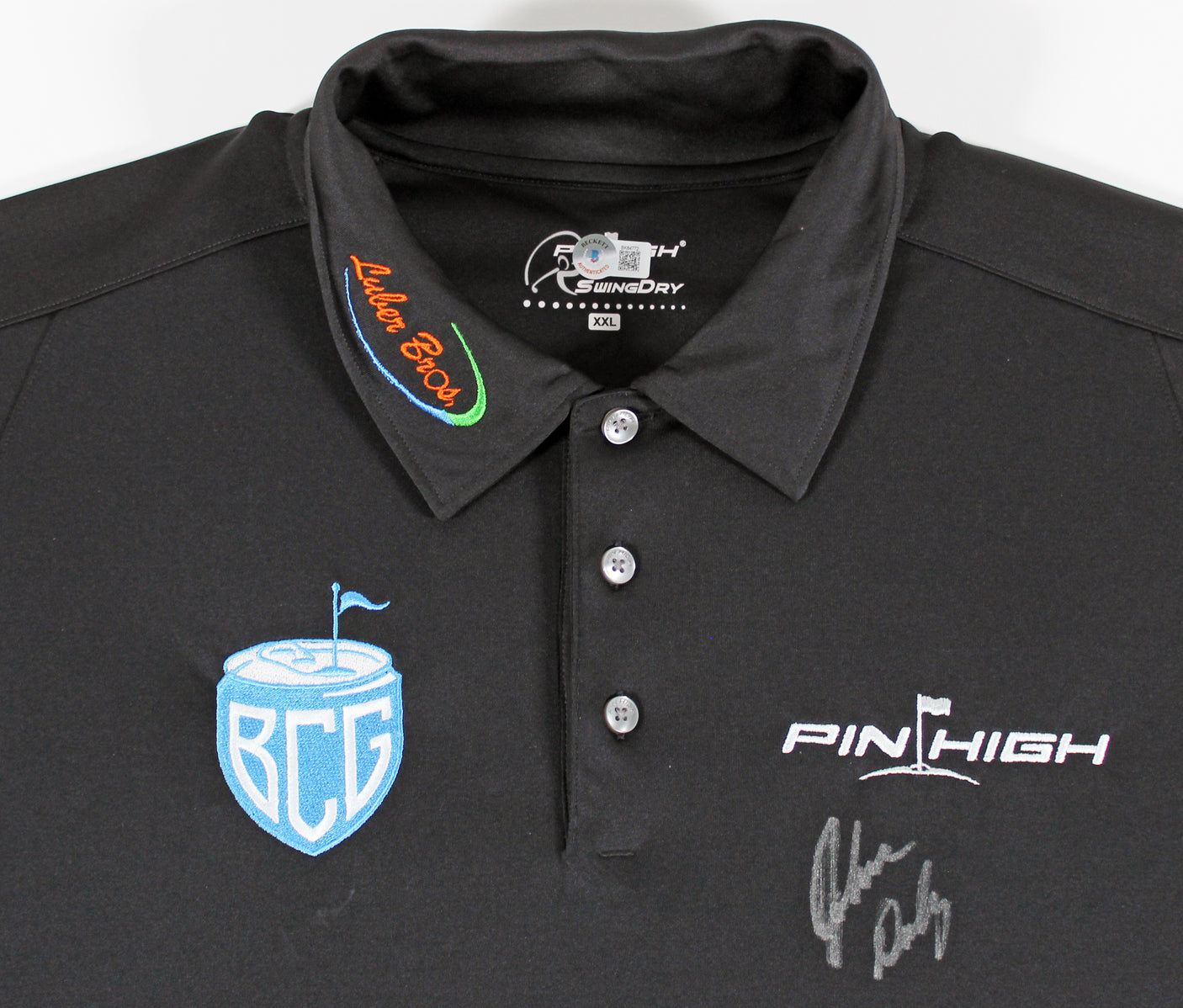 John Daly Authentic Signed Match Worn Black Pin High BCG Polo Shirt BAS #BK84772
