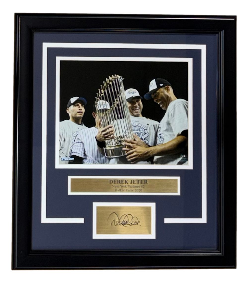 Derek Jeter Framed 8x10 NY Yankees Trophy Photo w/ Laser Engraved Signature