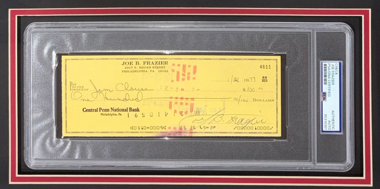 Joe Frazier Boxing Signed Framed Slabbed Bank Check #4611 PSA/DNA