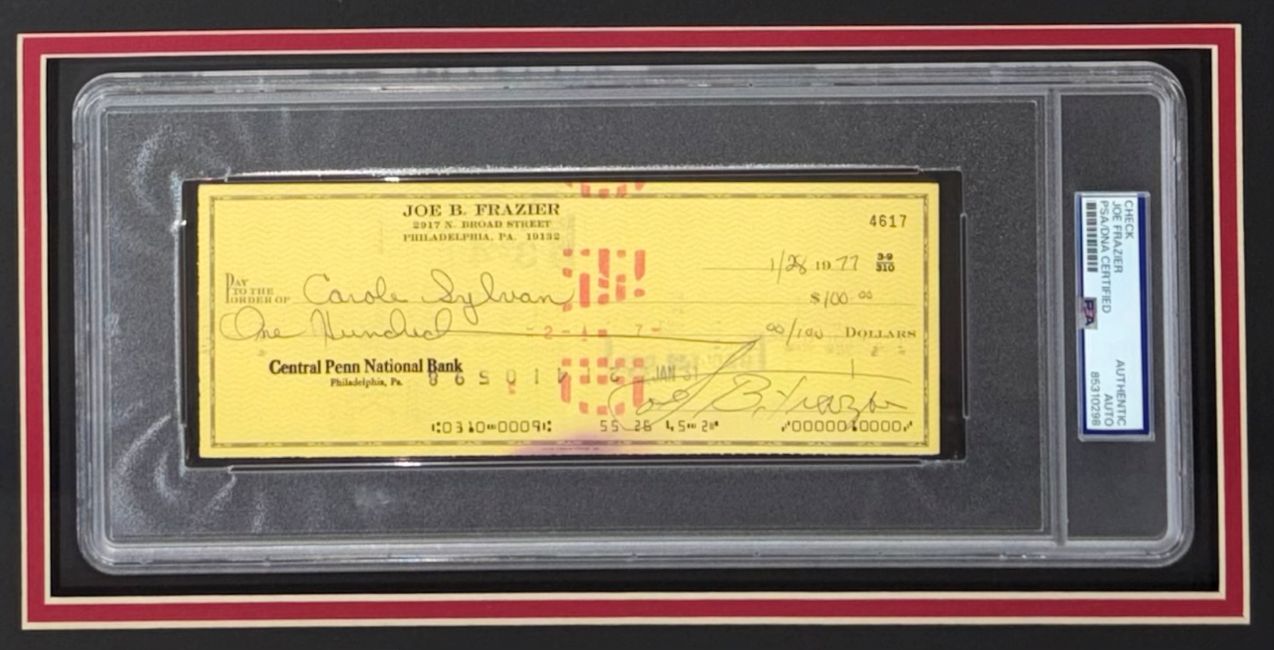 Joe Frazier Boxing Signed Framed Slabbed Bank Check #4617 PSA/DNA