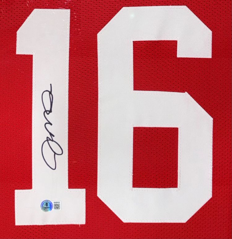 Joe Montana San Francisco Signed Framed Red Football Jersey BAS
