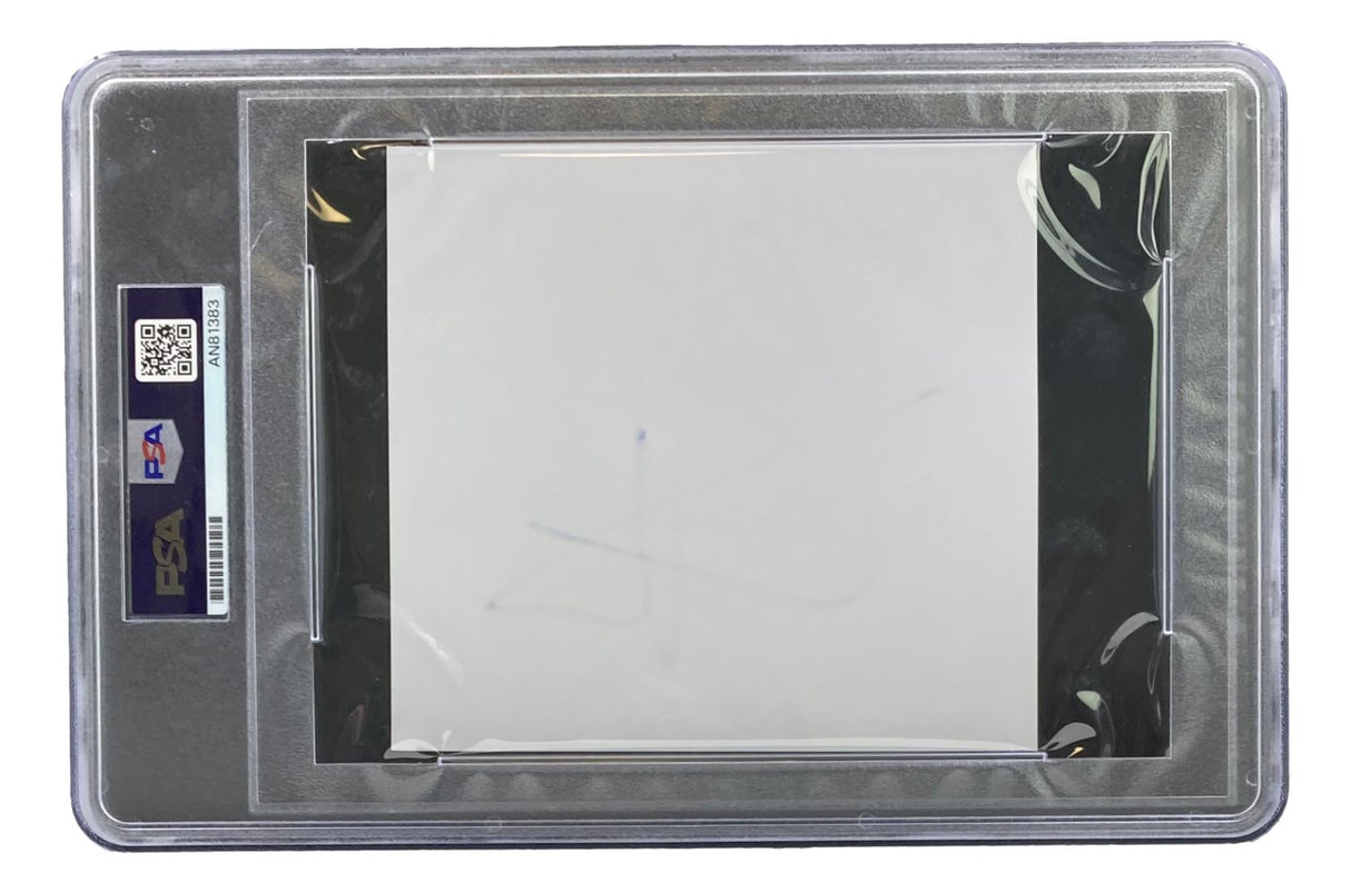 Sports Integrity’s John Cena Signed Slabbed WWE Cut Signature (PSA AN81383) is sealed in a hard plastic PSA case with visible authentication labels and QR code on the left. The card features a faint, indistinct blue marking.