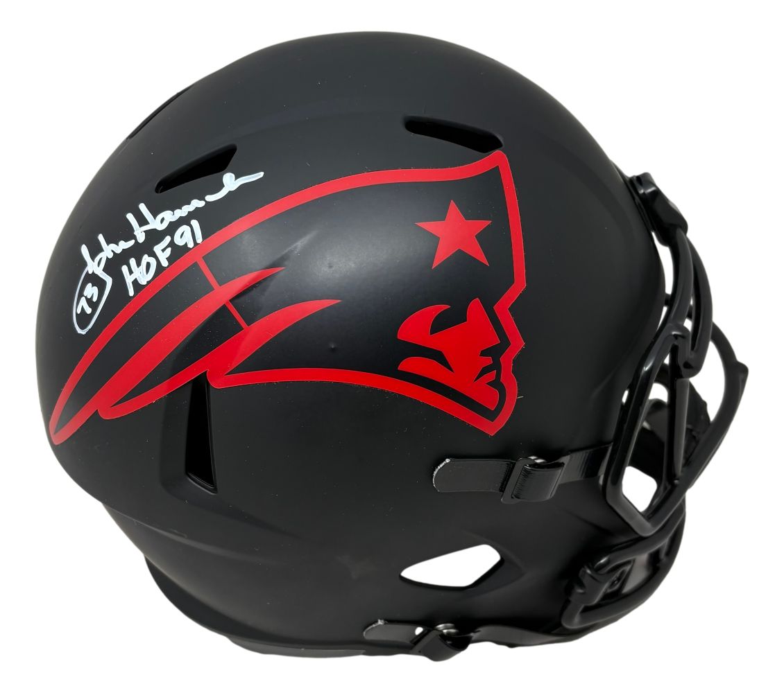 John Hannah Signed New England Patriots FS Eclipse Replica Helmet HOF 91 Radke