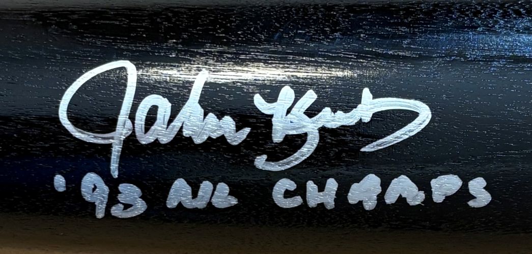 John Kruk Phillies Signed Black Louisville Slugger Bat 93 NL Champs BAS