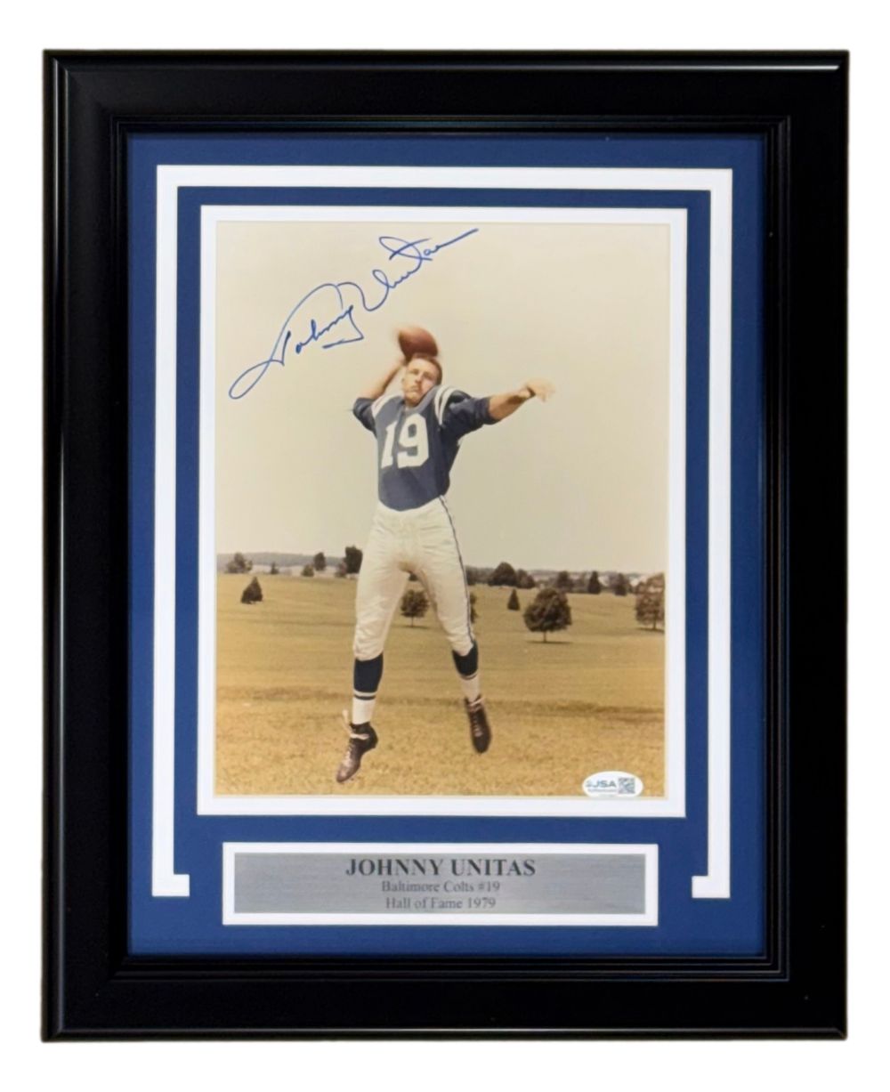 Johnny Unitas Signed Framed 8x10 Baltimore Colts Photo JSA QR