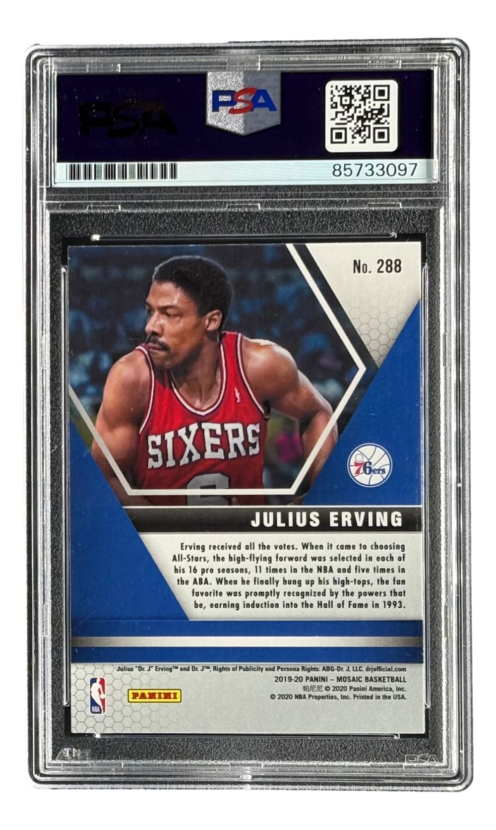 Julius Erving Signed 2019/20 Panini Prizm #288 76ers Trading Card PSA/DNA