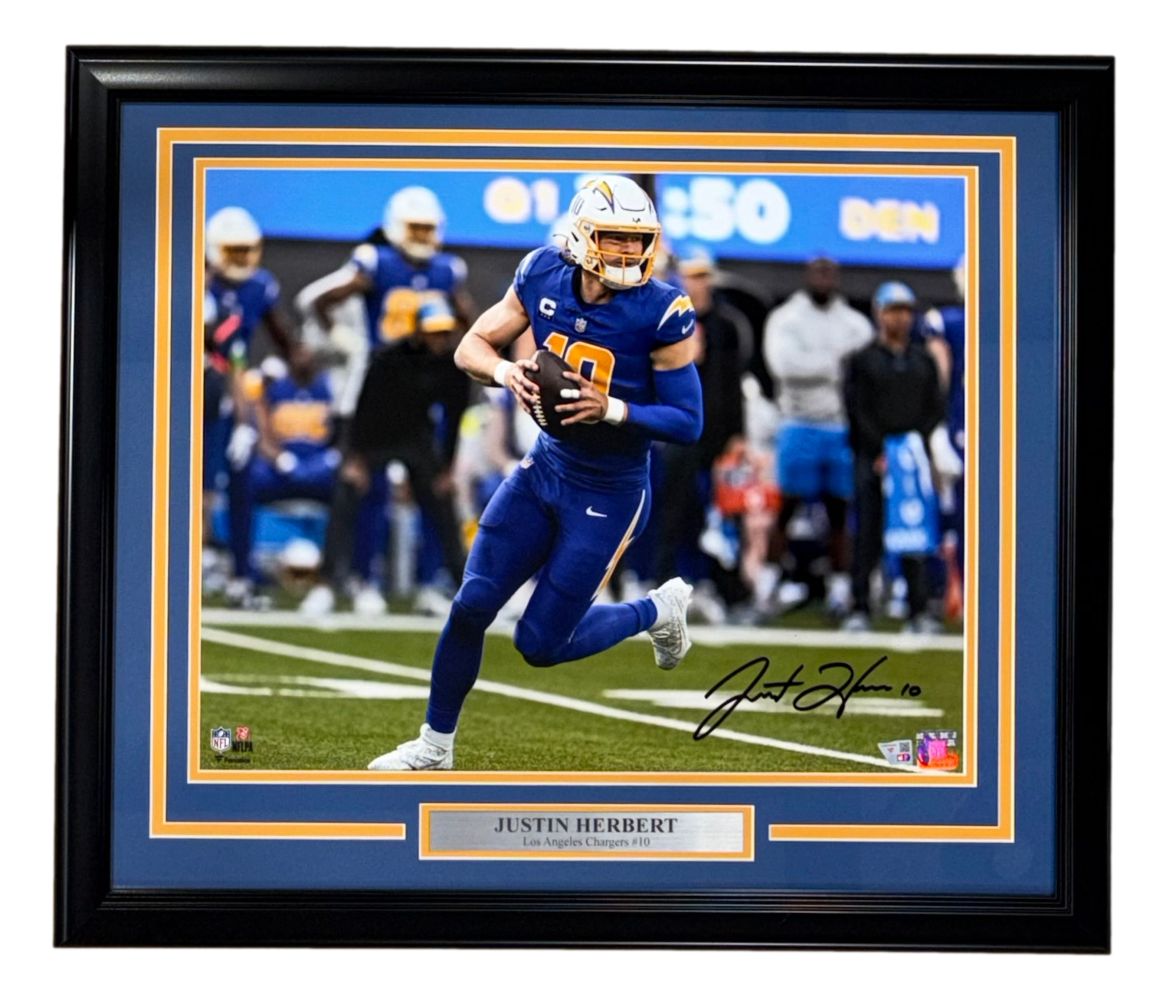 Justin Herbert Signed Framed 16x20 Chargers Blue Jersey Photo Fanatics