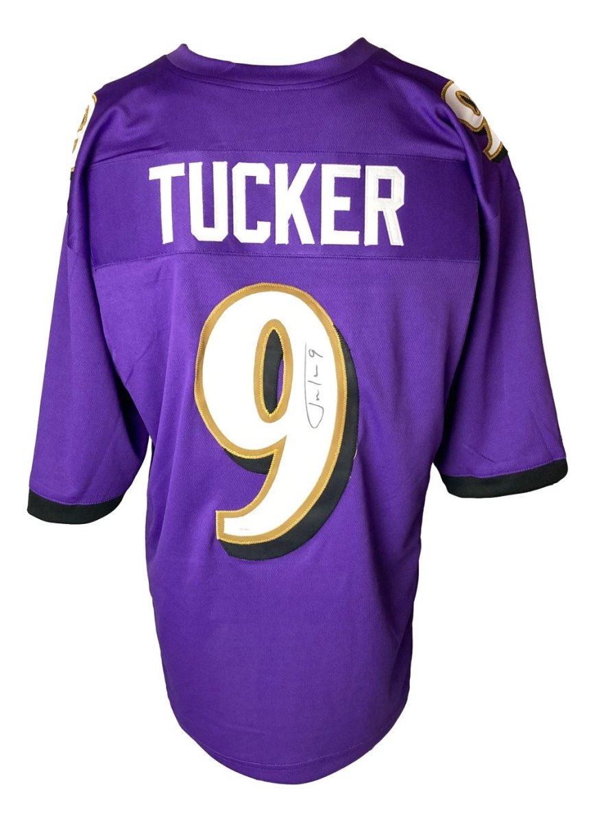 Justin Tucker Baltimore Signed Purple Football Jersey JSA ITP - Sports Integrity