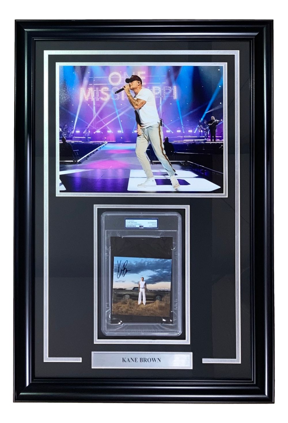 Sports Integrity’s Kane Brown Signed Framed “The High Road” CD booklet with an 11x14 photo, authenticated by PSA.