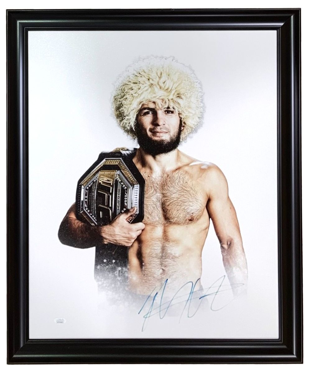 AS-IS Khabib Nurmagomedov Signed Framed 16x20 MMA Canvas JSA ITP