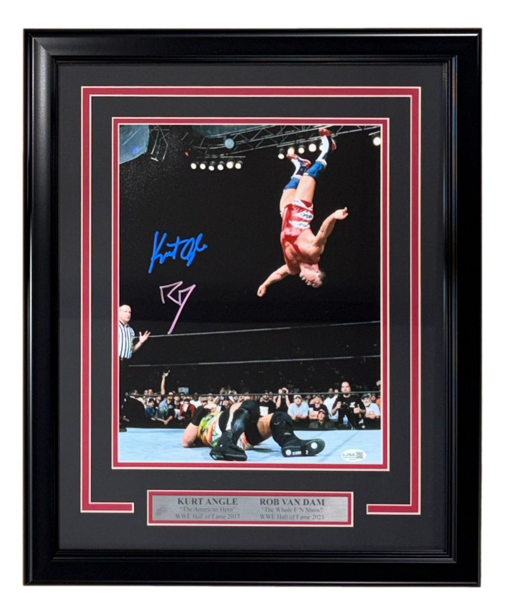 Kurt Angle Rob Van Dam Signed Framed 11x14 WWE WWF Photo JSA QR