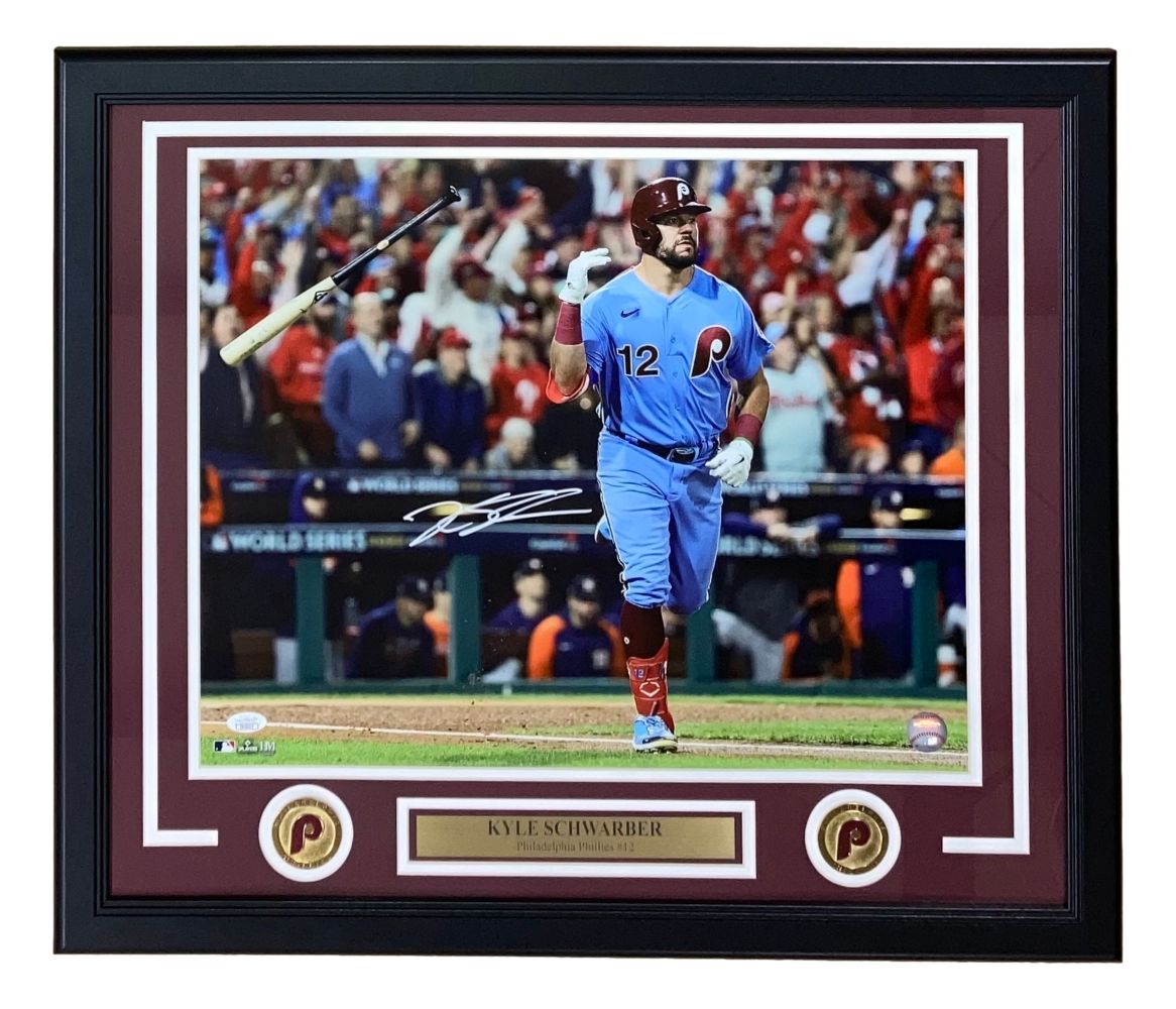 Kyle Schwarber Signed Framed 16x20 Philadelphia Philles Blue Jersey Photo JSA