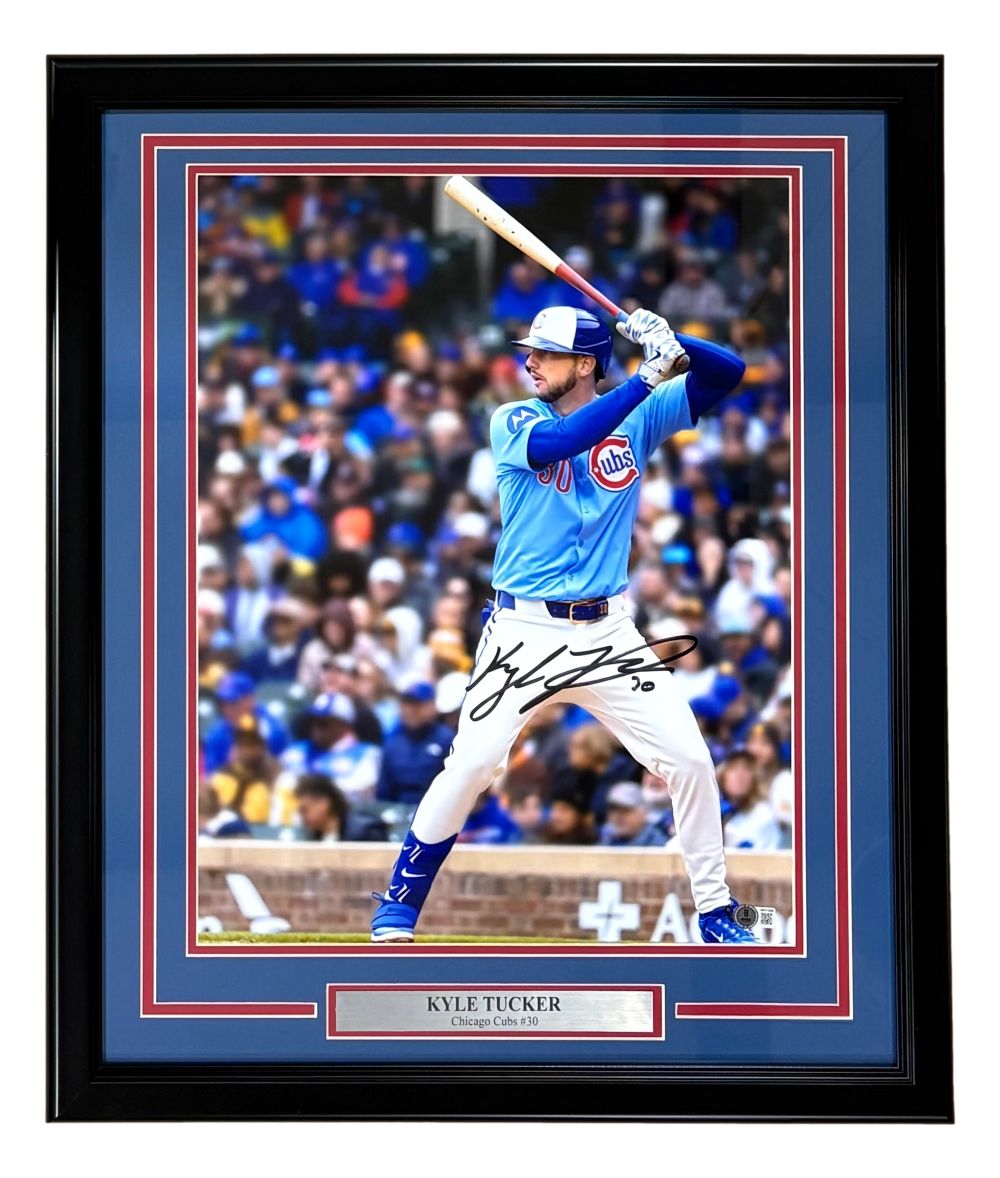 Kyle Tucker Signed Framed 16x20 Chicago Cubs Blue Jersey Photo BAS