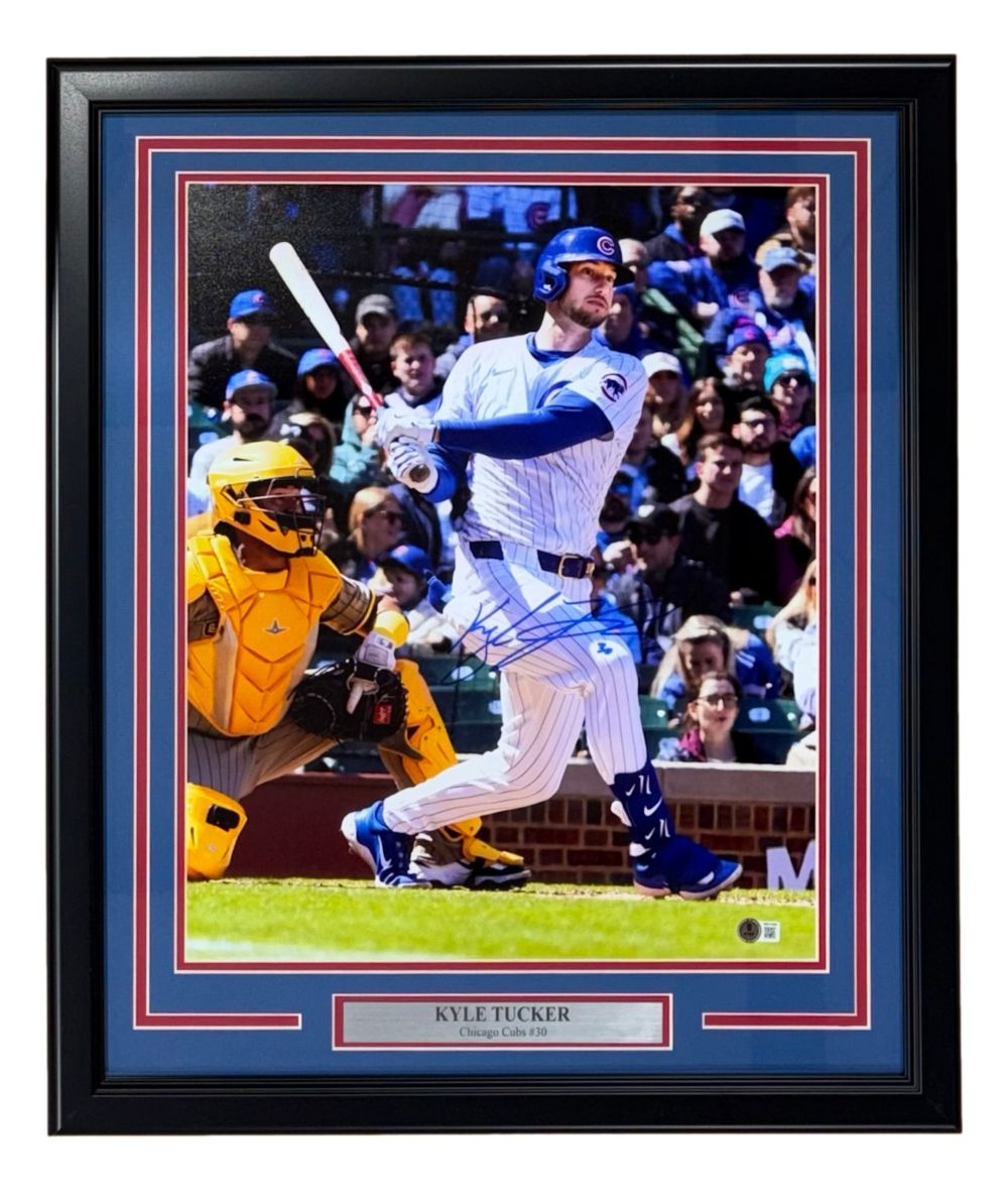 Kyle Tucker Signed Framed 16x20 Chicago Cubs White Jersey Photo BAS