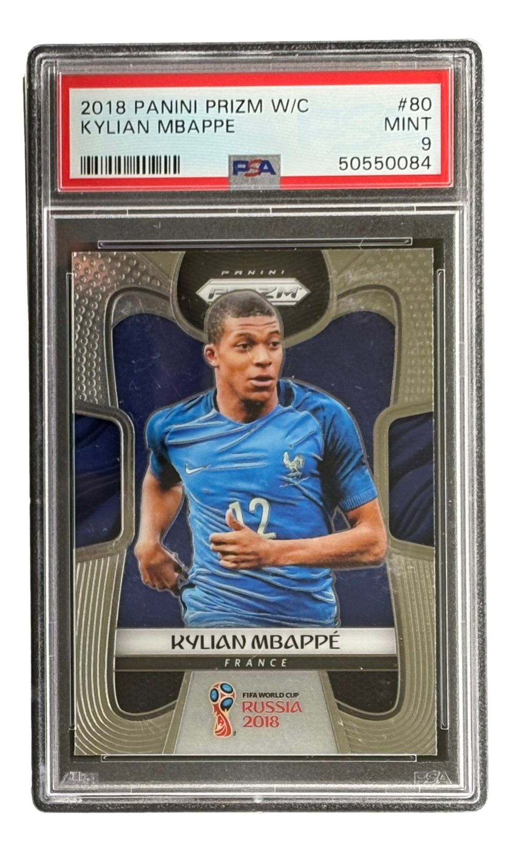 Kylian Mbappe Slabbed 2018 Panini Prizm #80 Rookie Card PSA Mint 9